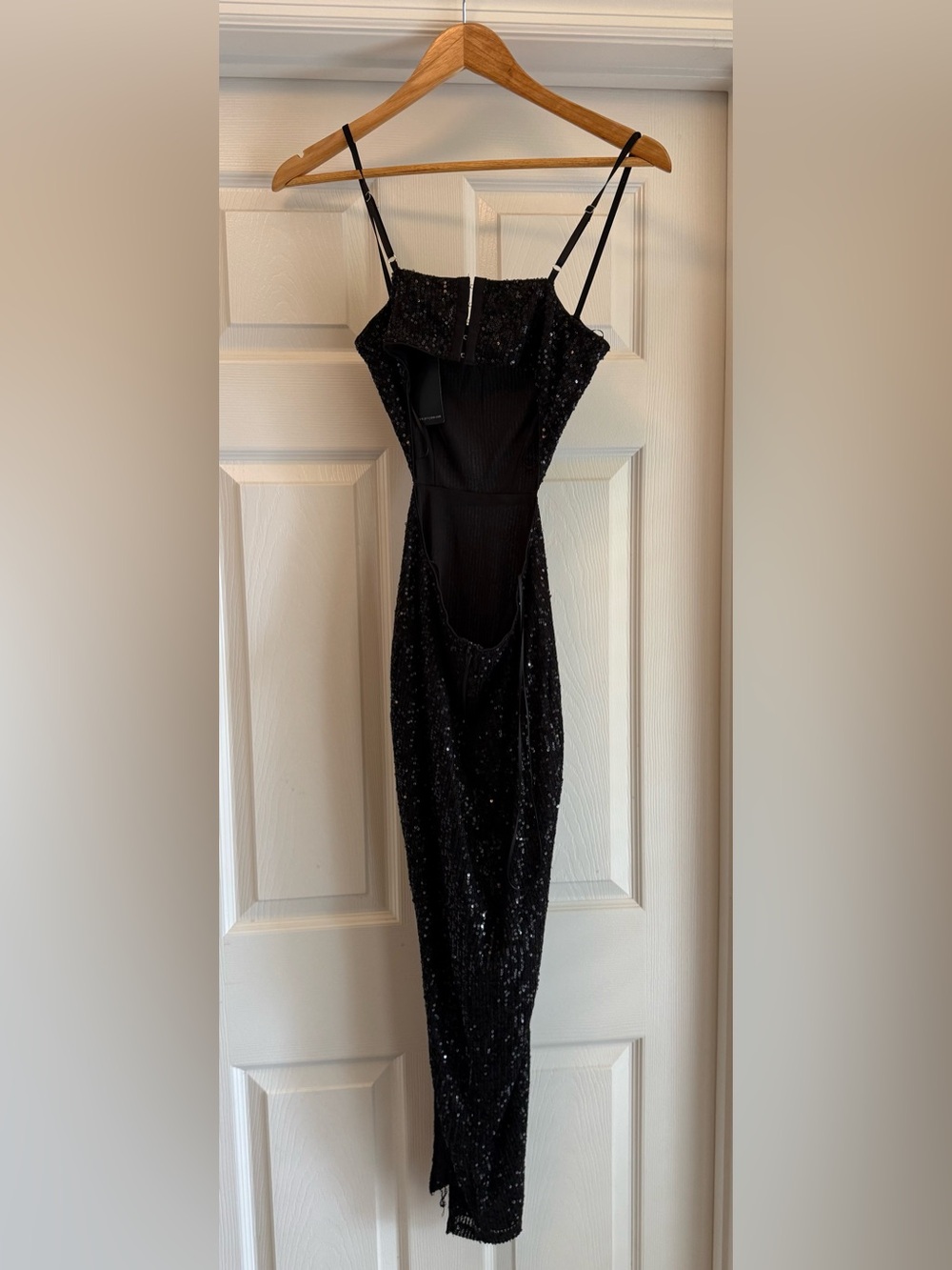 Privy Maxi Dress Womens Small Black Sequin Open Back Side Slit Formal Bodycon - Picture 3 of 4